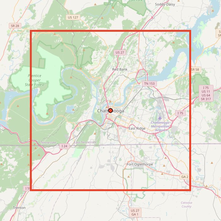 Map of the area used for the Chattanooga Ridgeline T-Shirt