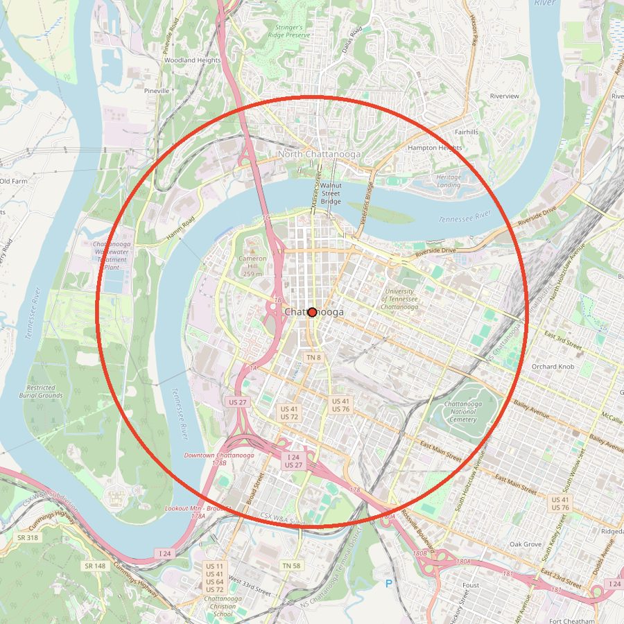 Map of the area used for the Chattanooga Street Map T-Shirt