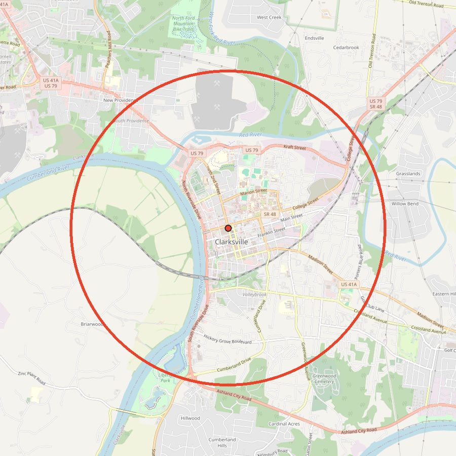 Map of the area used for the Clarksville Street Map Canvas Print
