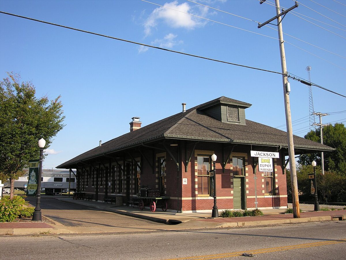 The historic NC&StL passenger depot in Jackson, Tennessee, built in 1907.
