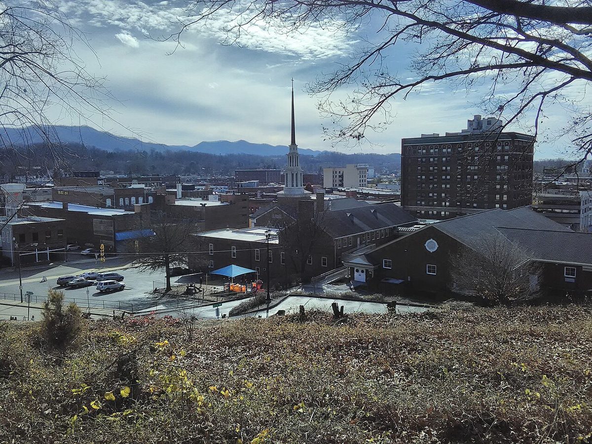 Johnson City seen from a hillside above town.