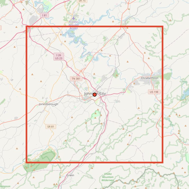 Map of the area used for the Johnson City Ridgeline Mug
