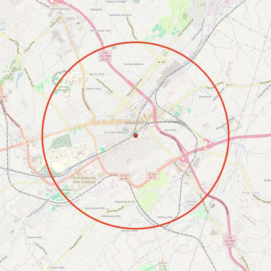 Map of the area used for the Johnson City Street Map Poster