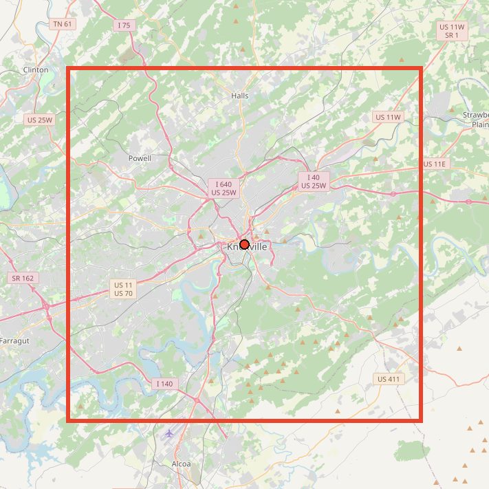 Map of the area used for the Knoxville Ridgeline Blanket