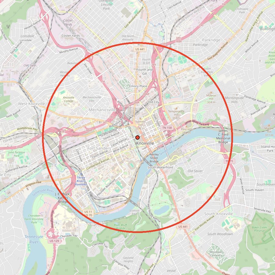 Map of the area used for the Knoxville Street Map Framed Print