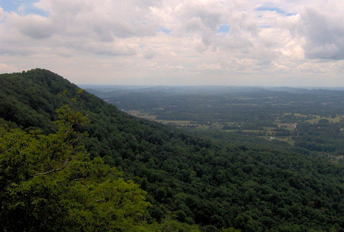 Looking southwest from an overlook along the crest of House Mountain in Knox County, Tennessee.