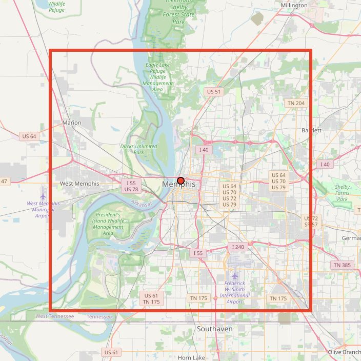 Map of the area used for the Memphis Ridgeline Puzzle