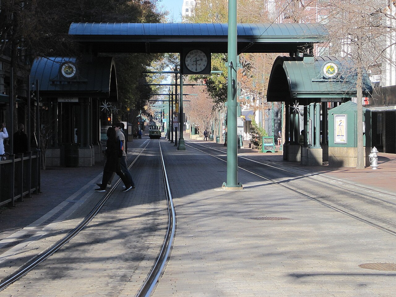 The Peabody Place trolley stop on Main Street downtown.
