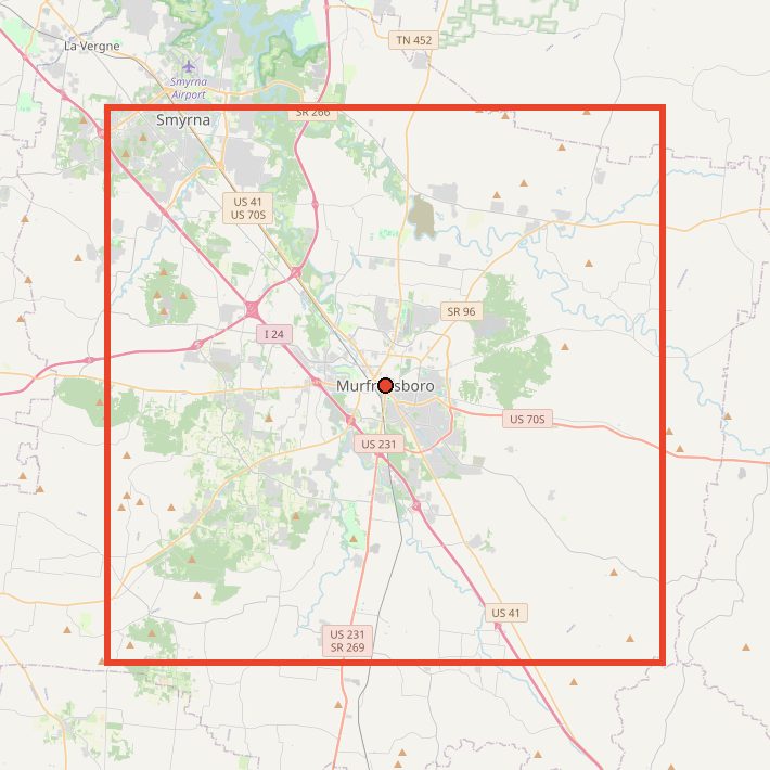 Map of the area used for the Murfreesboro Ridgeline Pint Glass
