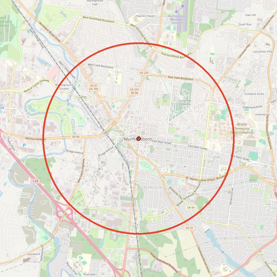 Map of the area used for the Murfreesboro Street Map Kids T-Shirt