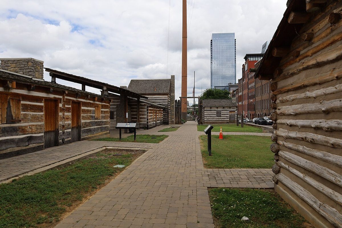 The rebuilt Fort Nashborough on the downtown riverfront.