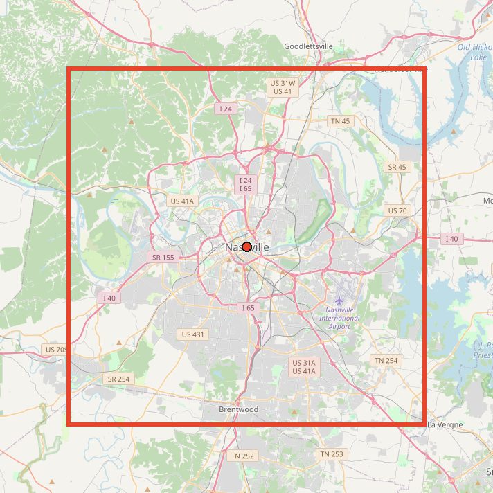 Map of the area used for the Nashville Ridgeline T-Shirt